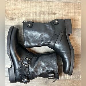 Frye Black Leather Engineer Moto Harness Boots Back Zip Ankle Size 7B Premium